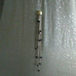 Dainty trickle black beads and silver chains